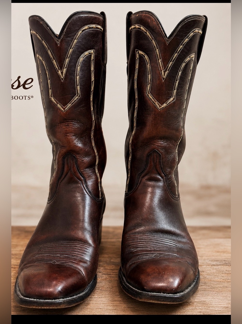 Lucchese Men’s Vintage Western Cowboy Boots cherry Leather Size 9.5D Style 1307 - Picture 3 of 16